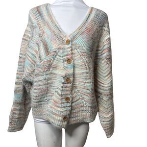 En Creme pastel muted granny crop  sweater cardigan Large